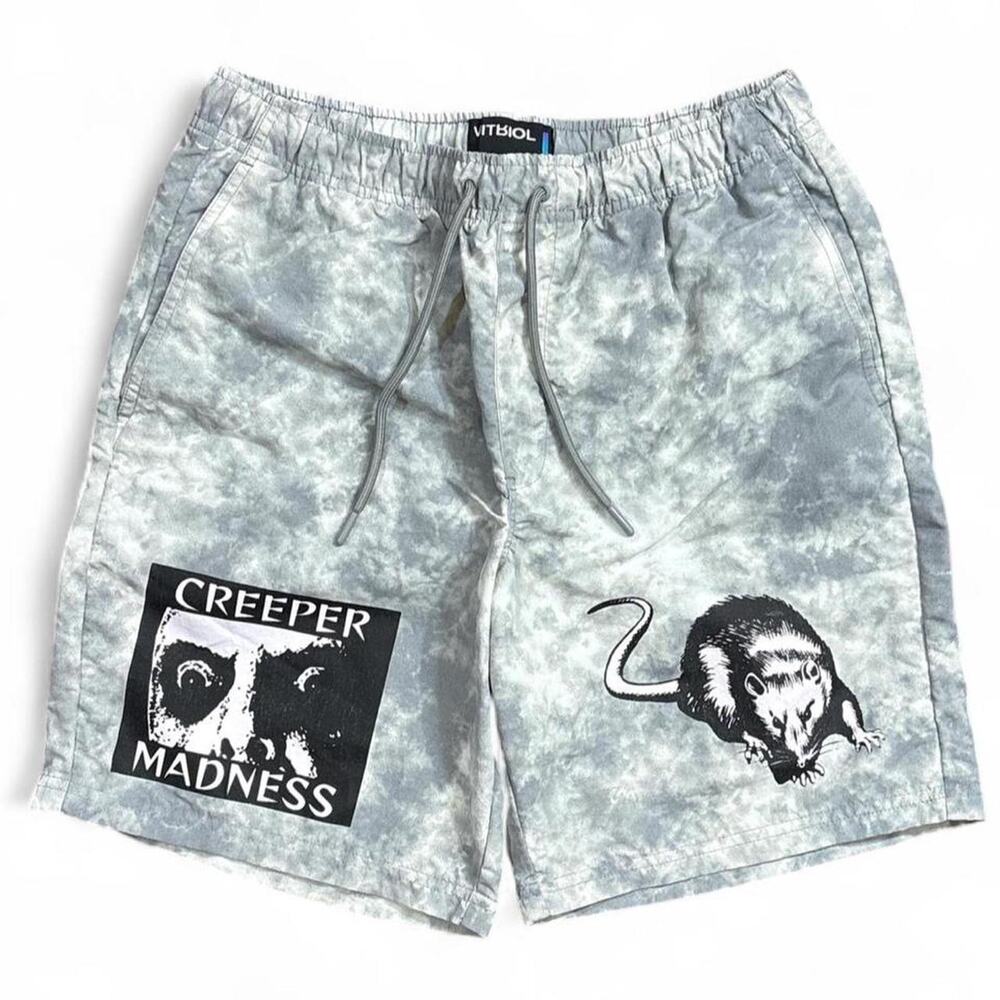 Vitriol Men’s Fusion Grey Wash “Creeper Madness” Grunge Board Shorts Size S
